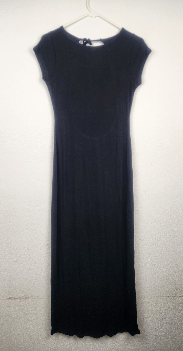 L*Space Lotus Dress Black Maxi Open Back Short Sleeve Ribbed Small NWT